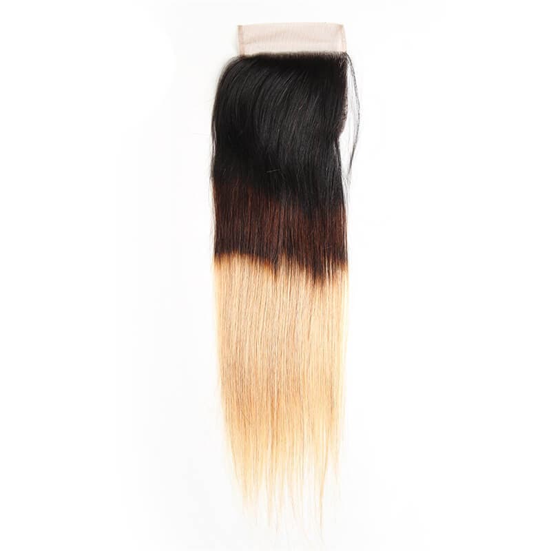 1B/4/27 Brazilian Straight Lace Closure Human Virgin Hair Ombre Hair