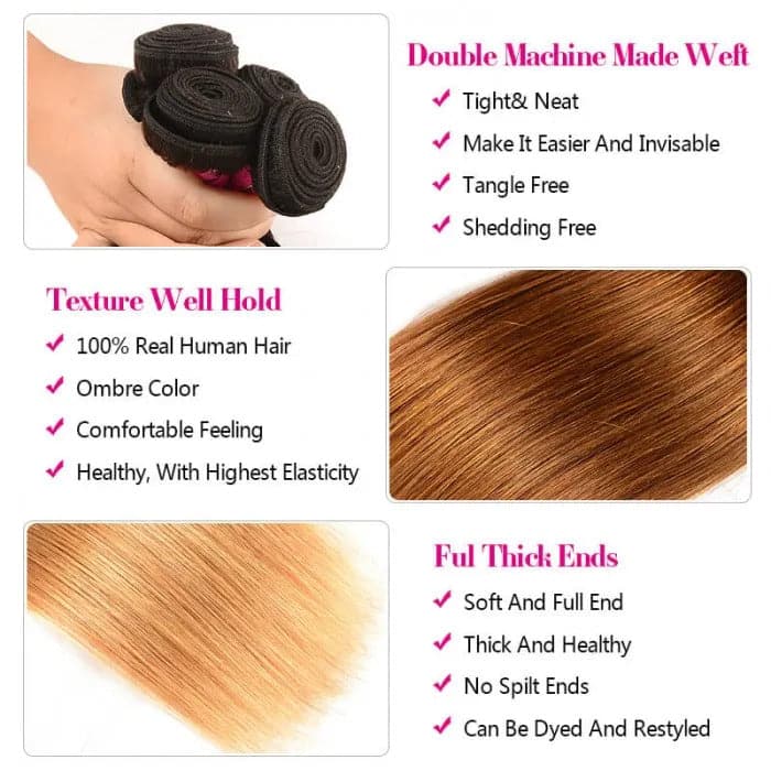 WorldNewHair 4 Bundles Ombre Colored Straight Human Virgin Hair Weaving