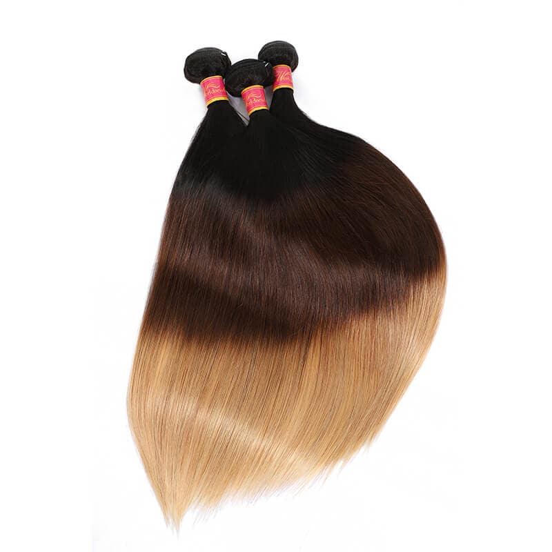 Straight Hair 3 Bundles Ombre Colored Brazilian Human Virgin Hair Weft