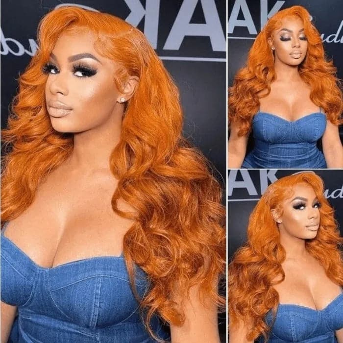 Clearance Sale Ginger Orange Color HD Lace T Part Wigs Human Hair Straight Body Wave Curly Wig