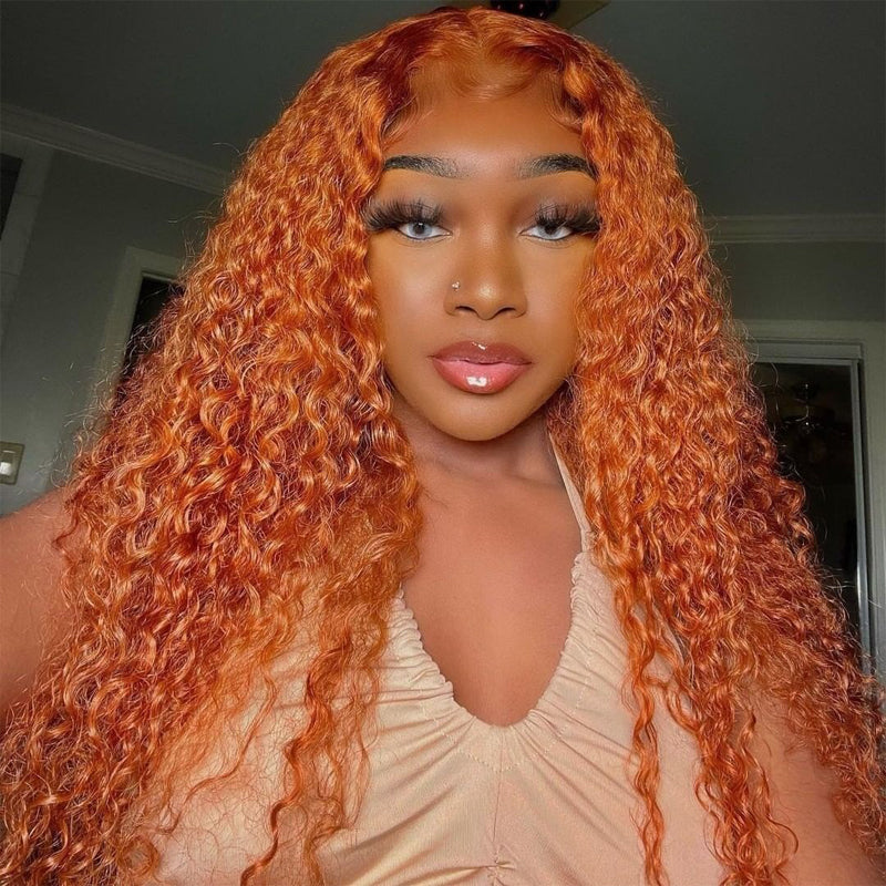 Orange Ginger Color Water Wave 13x4 HD Human Hair Lace Wigs With Pre-Plucked Baby Hair