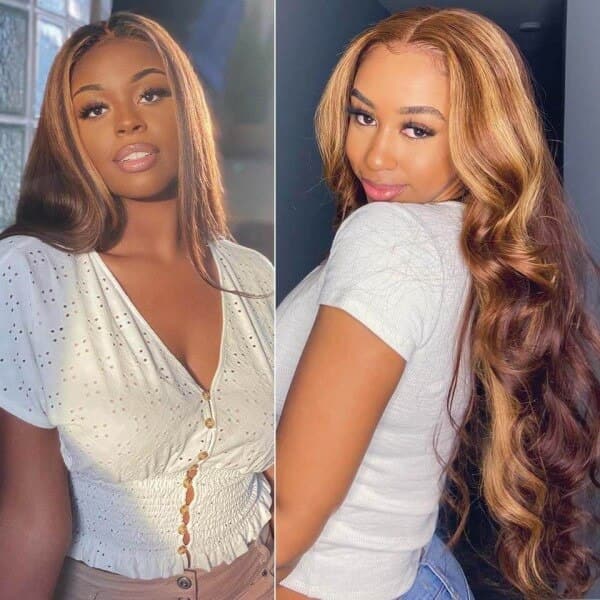 Highlight Wigs Real Human Hair Wigs Straight Ombre 13*4 Lace Front Wig