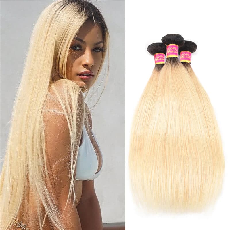 #1B/613 Brazilian Straight Human Hair 3 Bundles Ombre Colored Virgin Hair Weave