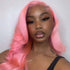 Trendy Light Ash Pink Colored Wig Straight Human Hair Lace Front Wigs
