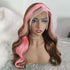 SKunk Stripe Pink & Chocolate Brown Straight Human Hair 13x4 Lace Front Wig