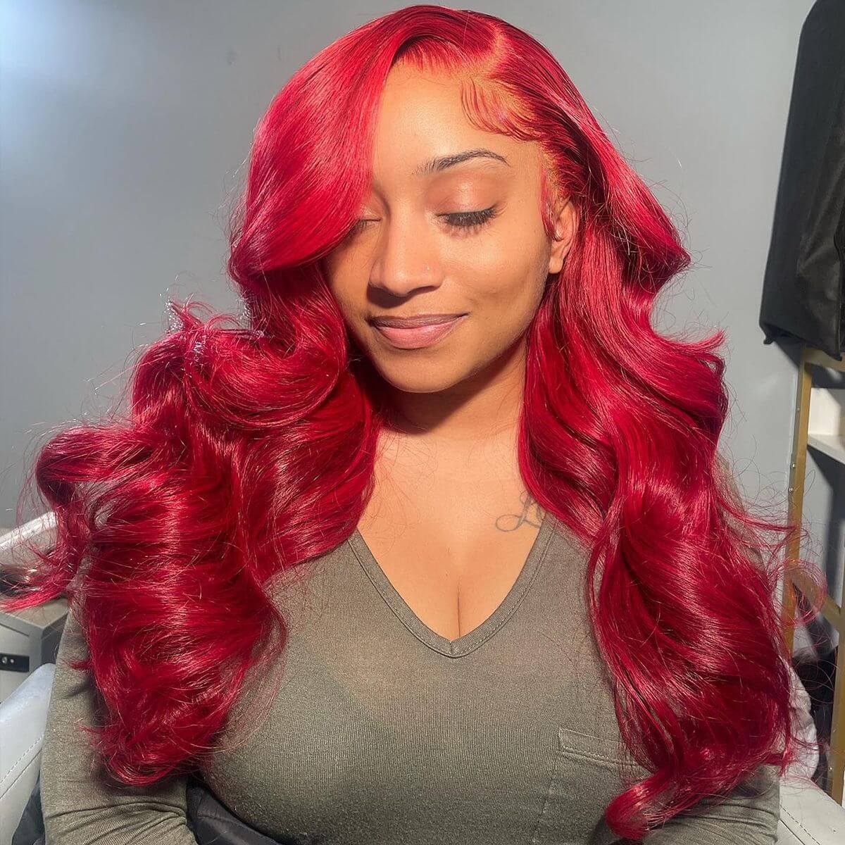 Gorgeous Red Lace Front Wig Body Wave Virgin Human Hair Wigs