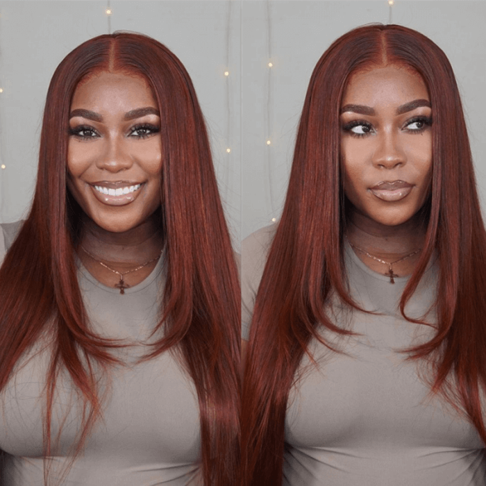 Reddish Brown Pre-Colored Modern Layered Cut 13x4 Lace Front Straight Season Vibe Wig