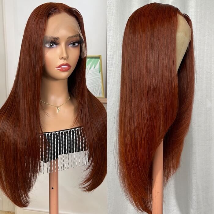 Reddish Brown Pre-Colored Modern Layered Cut 13x4 Lace Front Straight Season Vibe Wig