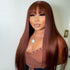 Reddish Brown Straight 13x4 Lace Front Wig With Bangs Glueless Human Hair Wigs