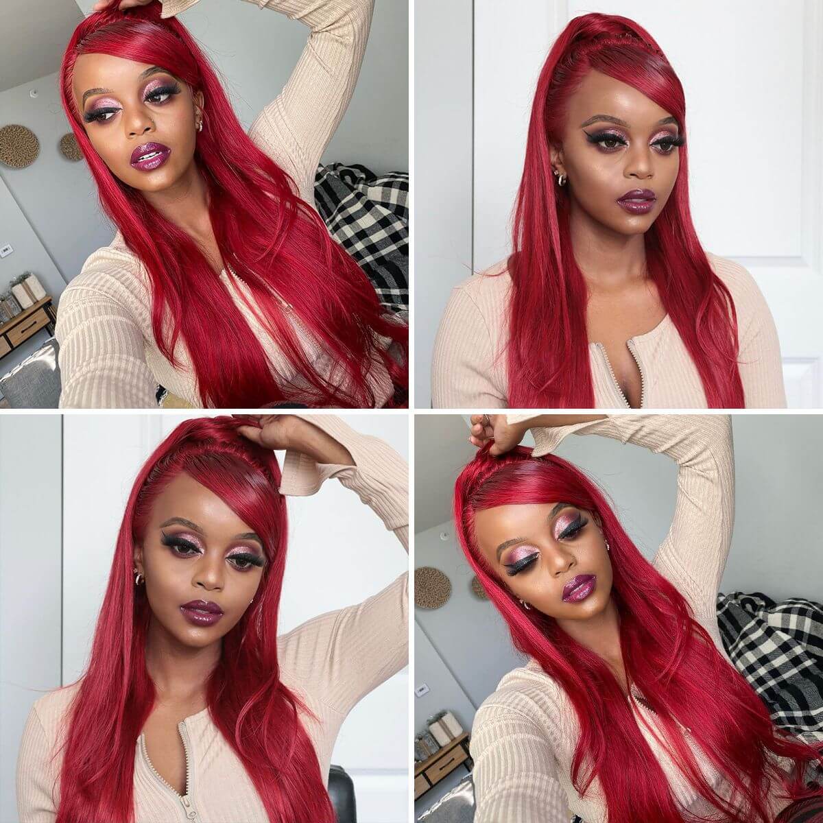 Red Color 13x4 HD Lace Front Wig Straight Virgin Human Hair Wigs