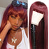 Flash Sale 99j Burgundy Color Straight Wigs With Bangs Machine Made Human Hair