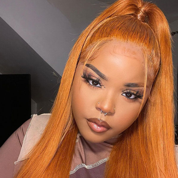Ginger Orange Hair 13x4 Lace Front Wigs Straight Colored Human Hair Wigs For Black Women
