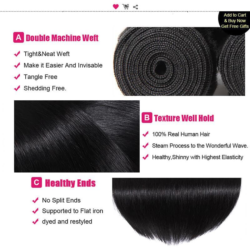 WorldNew Hair 3 Bundles Bone Straight Malaysian Human Hair Weaving