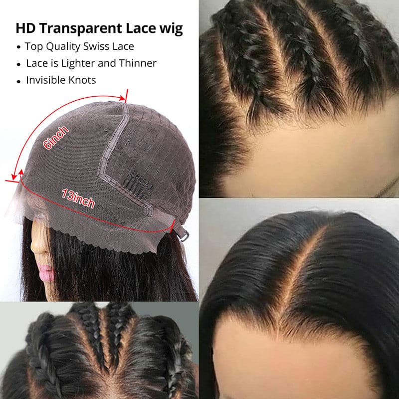 Straight 13x6 HD Lace Front Wig With Baby Hair Human Hair Wigs 250% Density