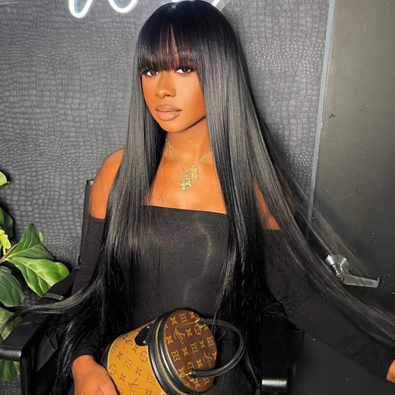 Straight Human Hair 13x4 Lace Front Wigs With Bangs