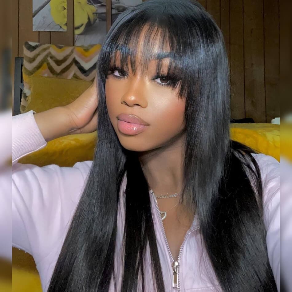 Straight Human Hair 13x4 Lace Front Wigs With Bangs