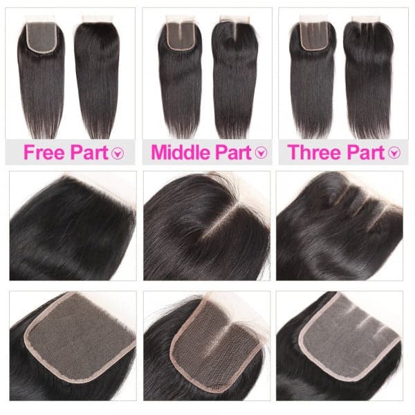 WorldNewHair 4pcs Straight Human Hair Bundles With 4x4 Lace Frontal Closure
