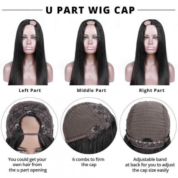 Affordable Yaki Straight Human Hair U Part Wig Natural Color 150% Density