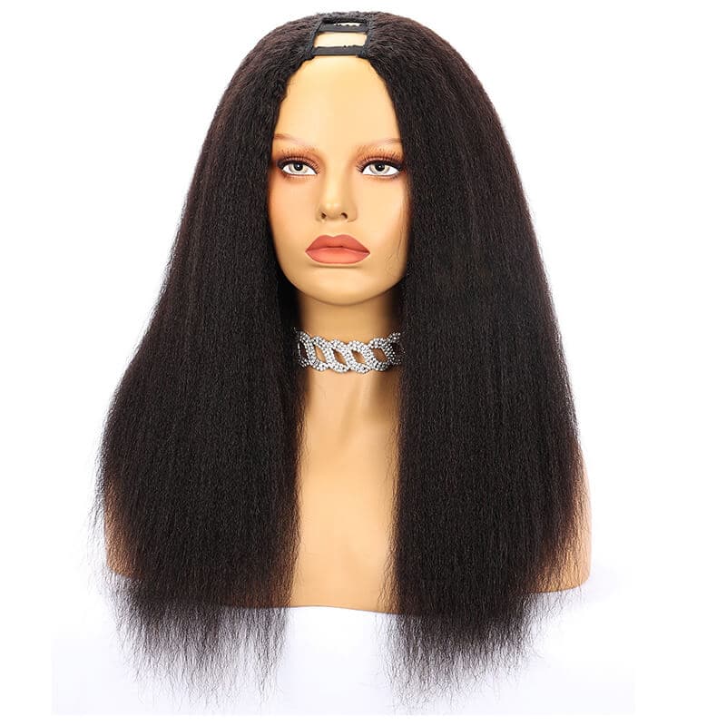 U Part Wig Kinky Straight Human Hair Wig Natural Color 150% Density