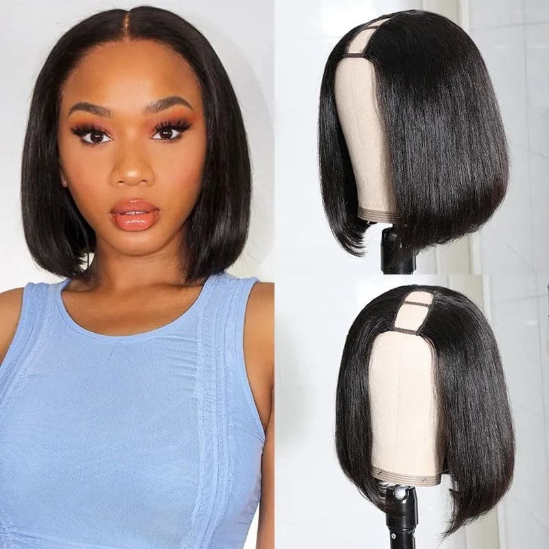 U Part Wig Straight Human Hair Bob Wig 2x4 Opening Size Short Bob Wig For Black Women