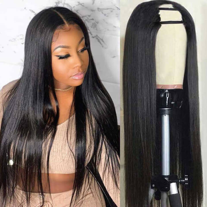 U-Part Wigs Virgin Hair Silky Straight Human Hair Wigs 150% Density