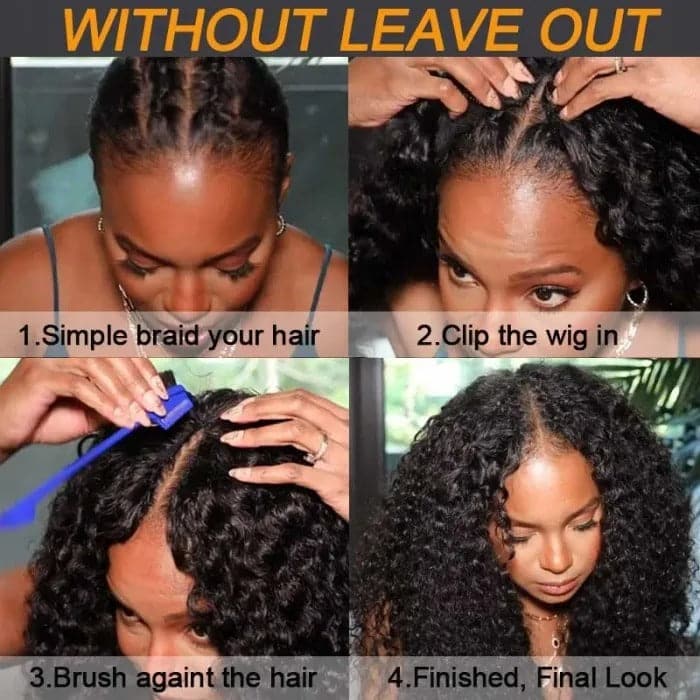 Beginner Friendly V Part Wigs Glueless Jerry Curly Human Hair Wigs No Sew In No Gel NO Leave Out V Part Wig