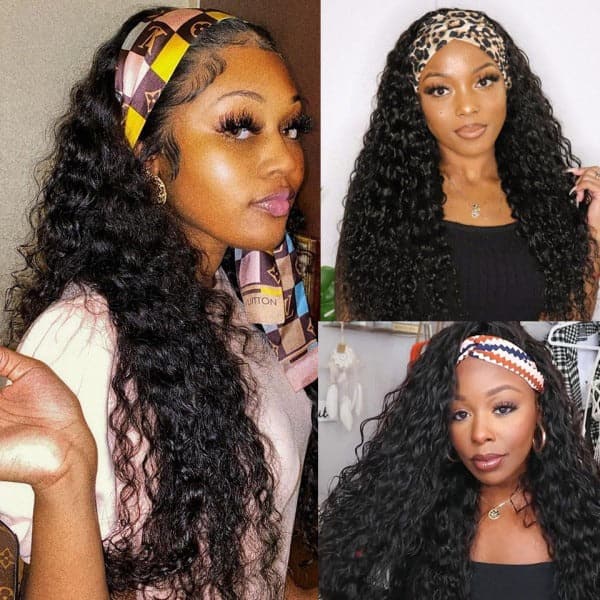 Water Wave Hair Headband Wig Adjustable Non Lace Front Wigs