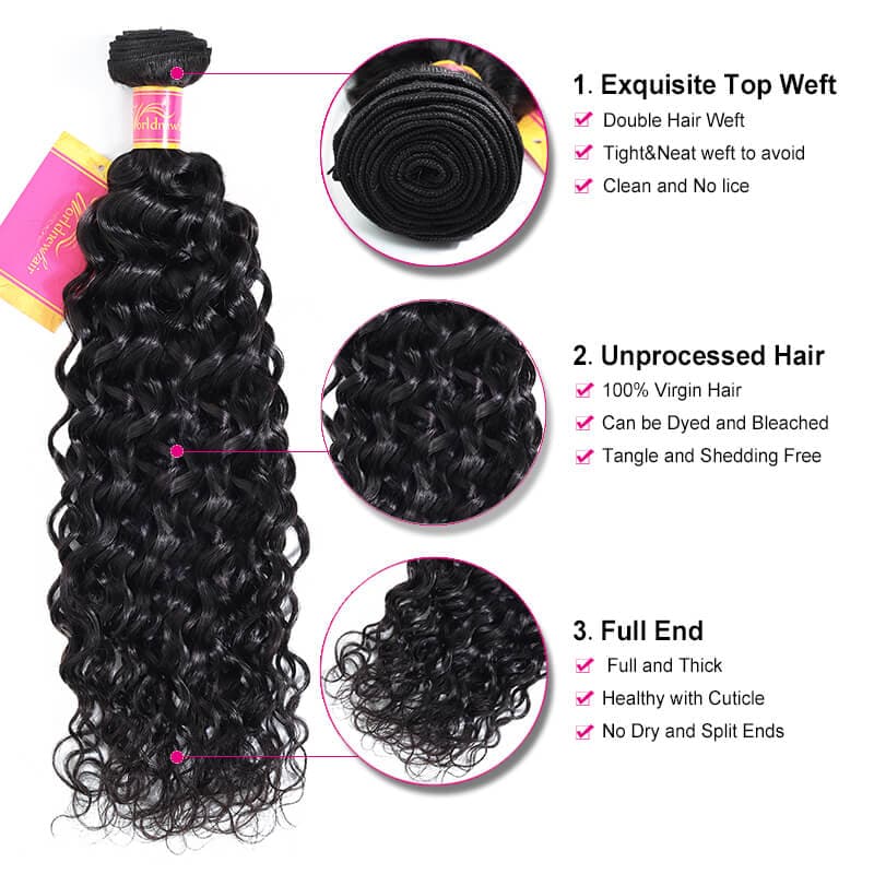 Water Wave Human Hair Bundles With Lace Frontal Brazilian Natural Wave 4pcs