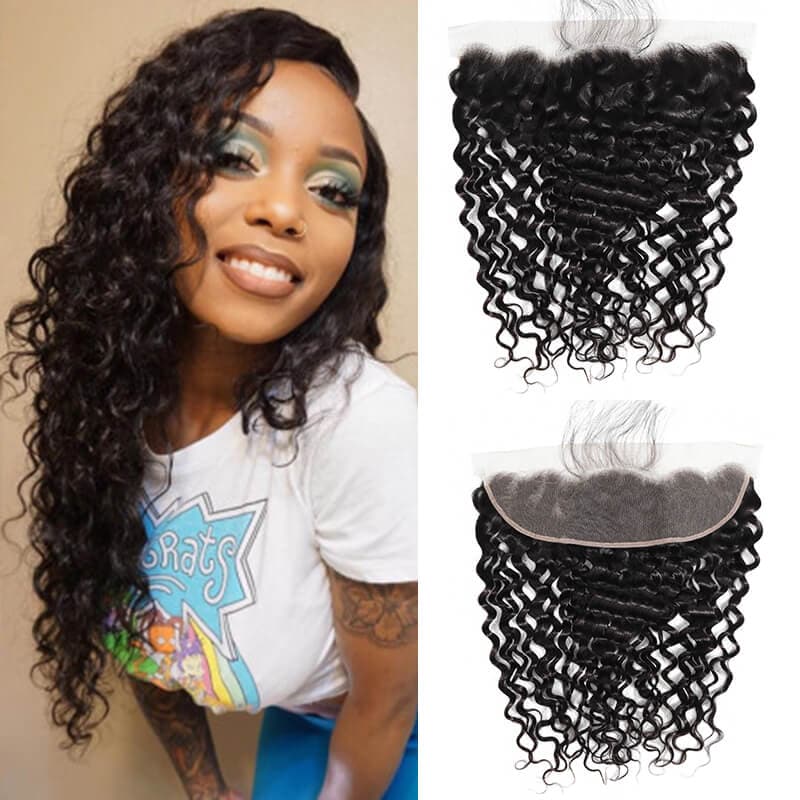 Water Wave Human Hair 13x4 Lace Frontal Closure With Baby Hair Free Part