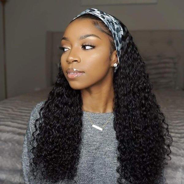 Water Wave Hair Headband Wig Adjustable Non Lace Front Wigs