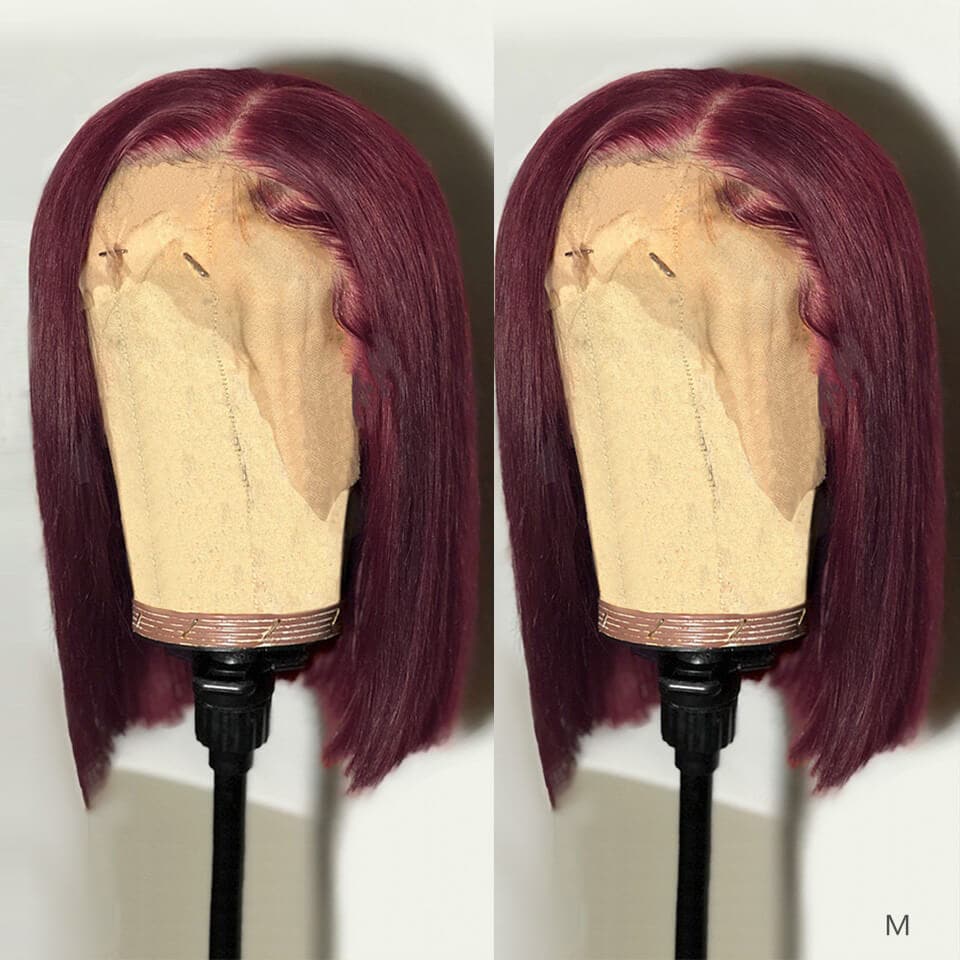 99j Burgundy Color Straight HD Lace Bob Wig 100% Human hair Pre-Pluck Wig