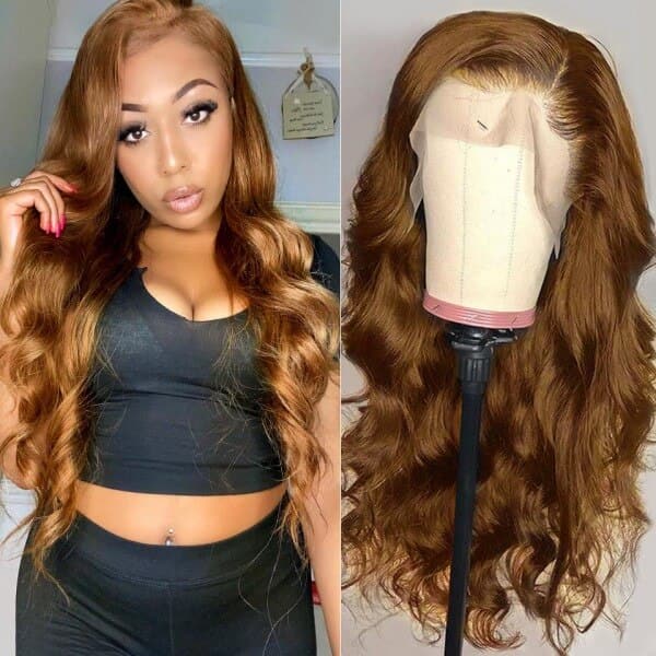Brown Color Straight Hair 13x4 Lace Front Wig Body Wave Human Hair Wig Natural Hairline