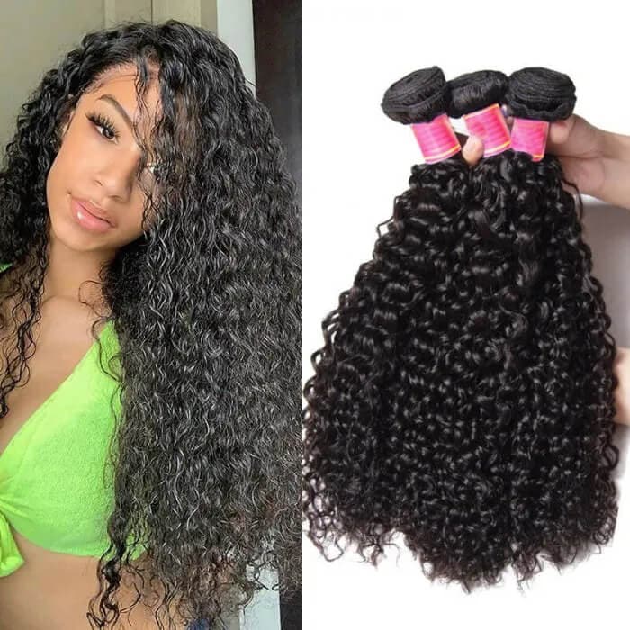 WorldNewHair Curly Hair Weave 100% Human Hair 3 Bundles Natural Color