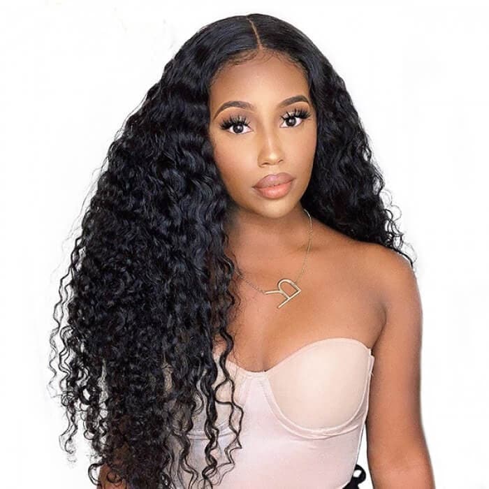 Deep Curly 4x4 Lace Wig Bleached Knots Natural Hairline For Sale