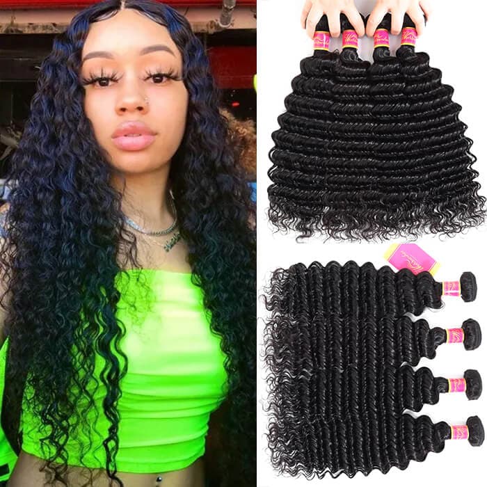 Unprocessed Human Hair Bundles 4 pcs/pack Deep Wave Virgin Hair Weft Natural Color