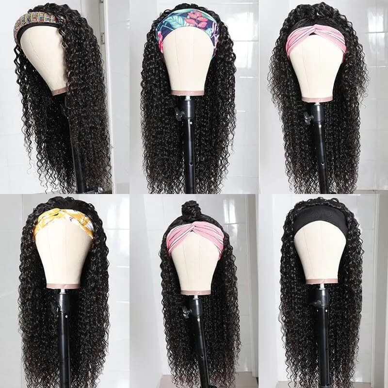 High Quality Headband Wigs Kinky Curly Human Hair Wigs  150% Density Virgin Hair Natural Black