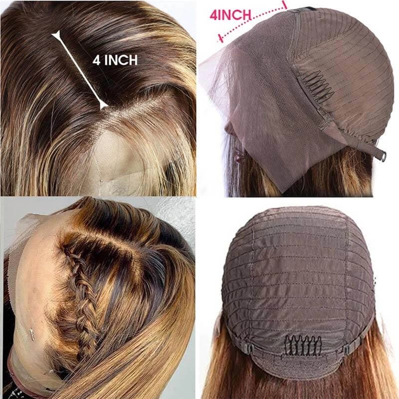 Highlight Wigs Real Human Hair Wigs Straight Ombre 13*4 Lace Front Wig