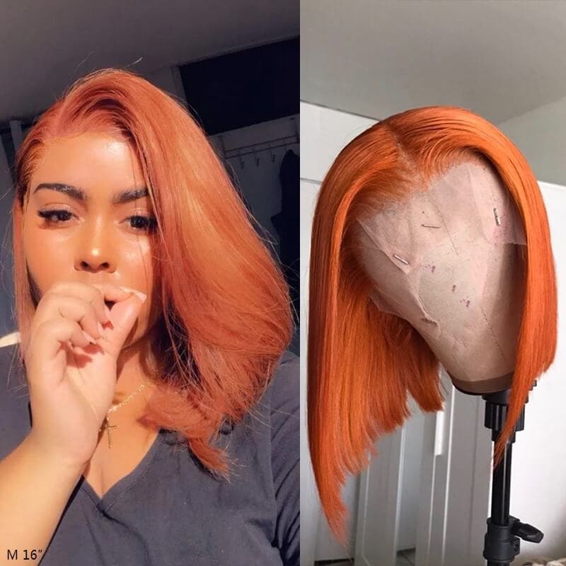 Ginger Orange Color Bob Wigs Straight Hair Lace Front Wigs