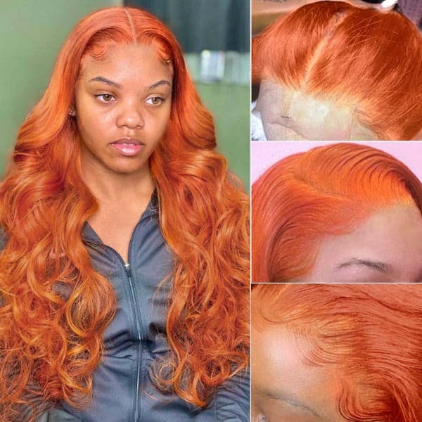 Clearance Sale Ginger Orange Color HD Lace T Part Wigs Human Hair Straight Body Wave Curly Wig
