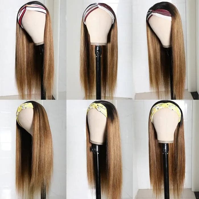 Ombre Honey Blonde Human Hair Wig Headband Straight Glueless Wigs for Women