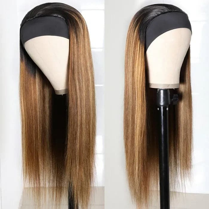 Ombre Honey Blonde Human Hair Wig Headband Straight Glueless Wigs for Women