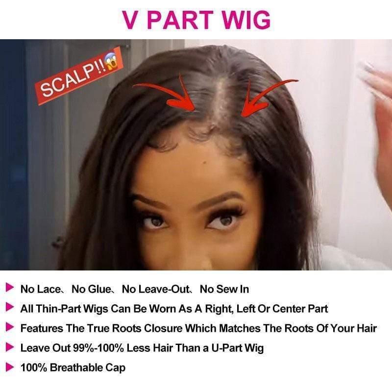 Straight V Part Wig Upgrade U Part Human Hair Wig Beginner Friendly