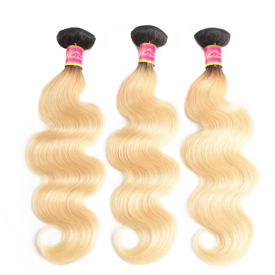 Ombre Color Body Wave Hair 3 Bundles #1B/613 Brazilian Virgin Human Hair Weft 12-32 Inches