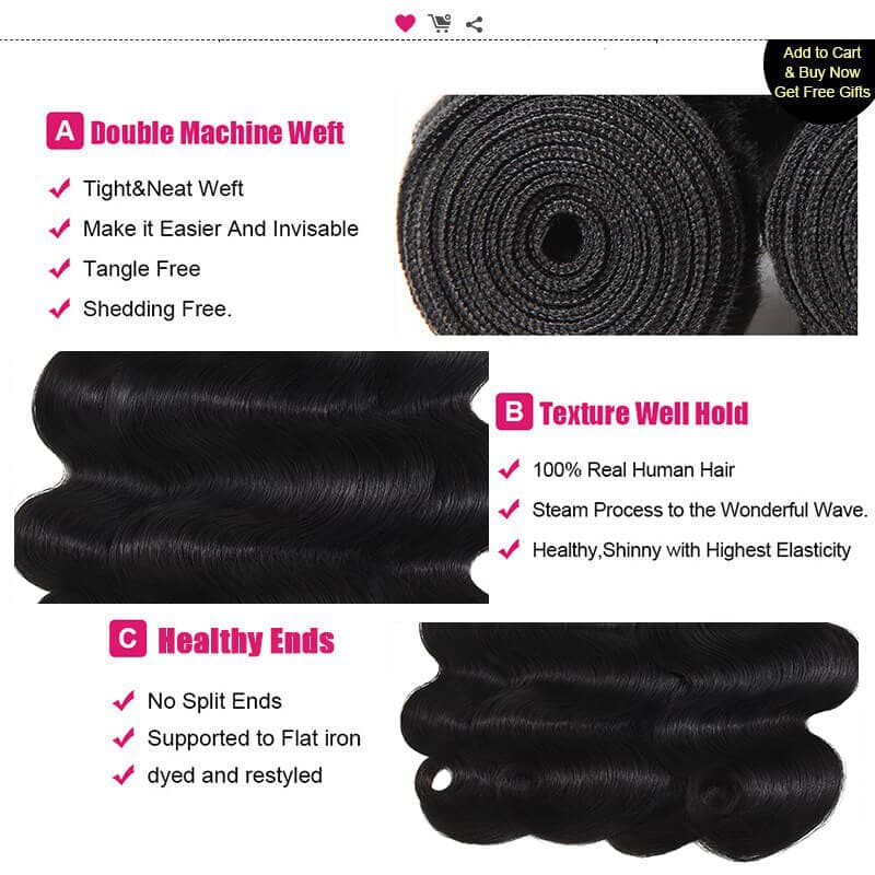 Brazilian Body Wave Virgin Hair Weave 3 Bundles Unprocessed Human Hair Extensions