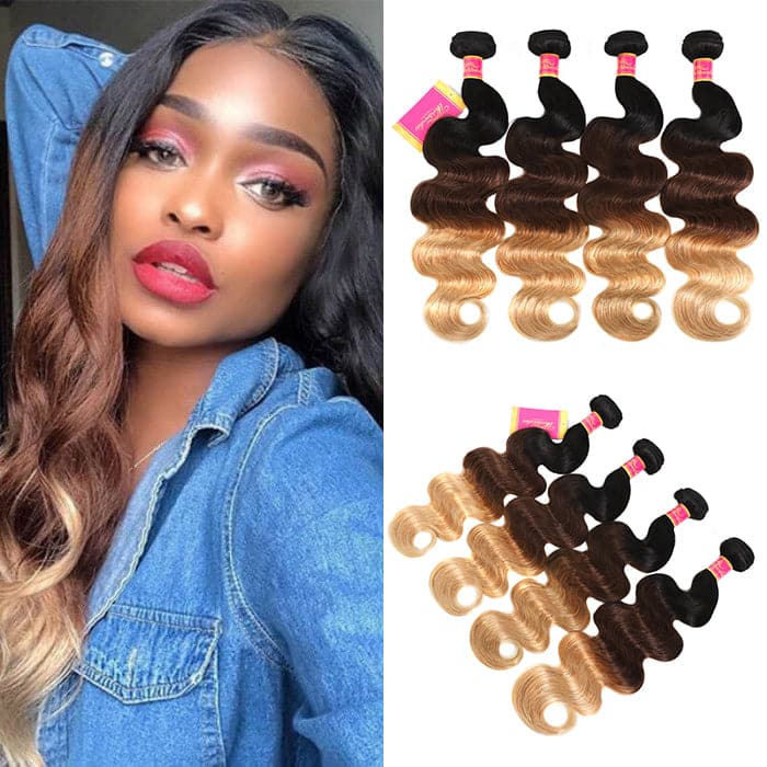 Unprocessed Virgin Hair 4 Bundles Brazilian Ombre Color Body Wave Human Virgin Hair
