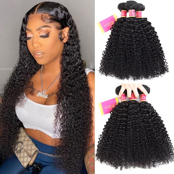 Brazilian Kinky Curly Human Virgin Hair Weaving 3Bundles Deals