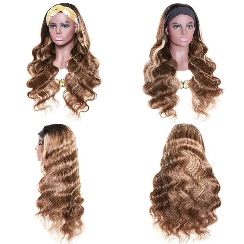 Headband Wig Honey Blonde Ombre Color Body Wave Human Hair Wigs Natural Hairline
