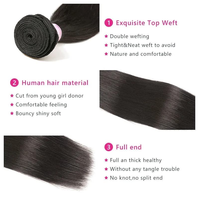 Straight Human Hair 4 Bundles And 13*4 Lace Frntal Bundle Deals With Frontal