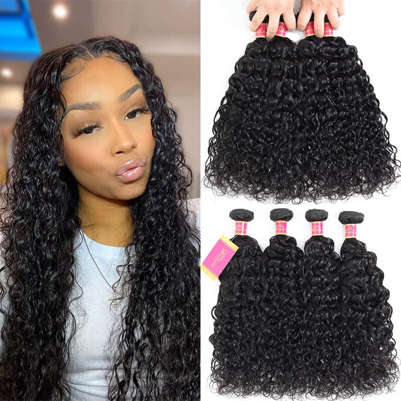 WorldNewHair Brazilian Water Wave Human Hair 4 Bundles Natural Color