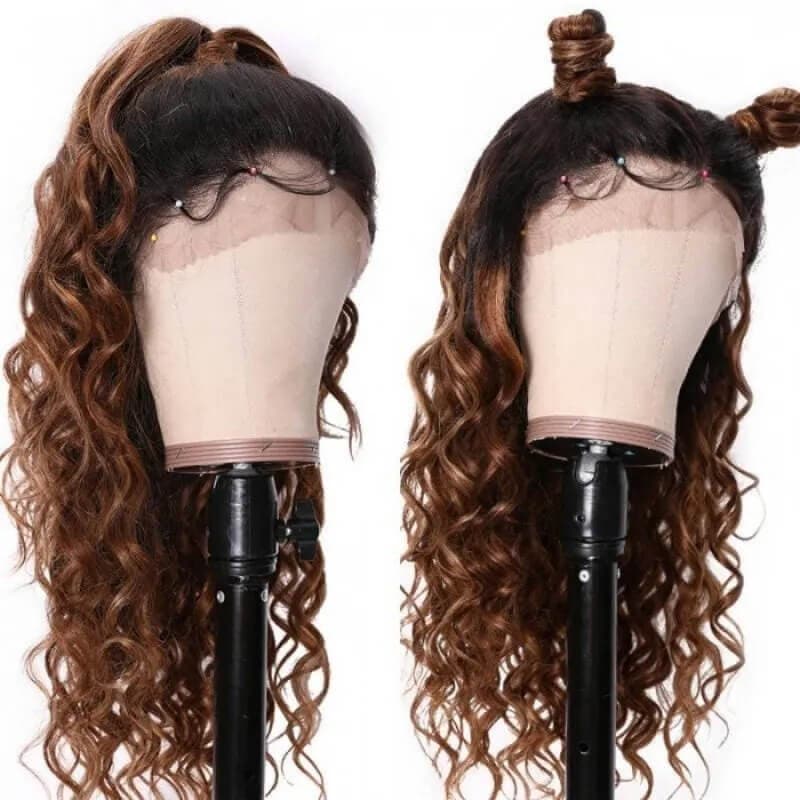 P4/30 Ombre Color Curly 13x4 Transparent Lace Front Wig Pre-plucked Human Hair Wigs